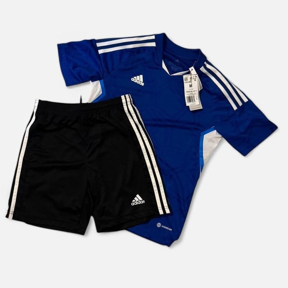 Adidas Blue and Black Kids Soccer Sports Short and Shirt Set